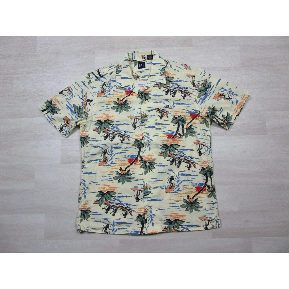 GAP Shirt Mens (XS) Hawaiian Aloha‎ Surfer Print Short Sleeve Summer Button Up